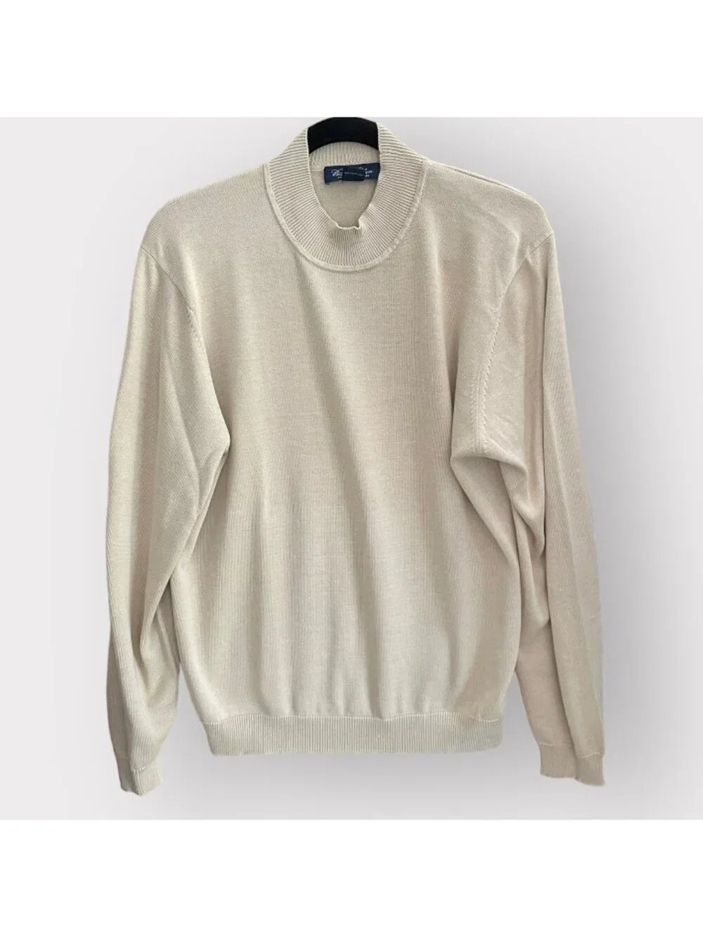 Vintage Brooks Brothers M Beige Gold Silk Blend Long Sleeve Mock Neck Sweater